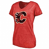 Women's Calgary Flames Distressed Team Primary Logo Tri Blend T-Shirt Red FengYun,baseball caps,new era cap wholesale,wholesale hats